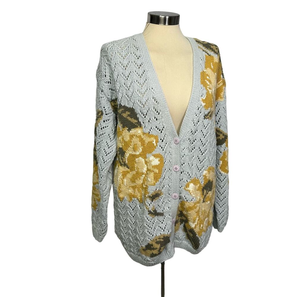 Adrienne Vittadini Floral Grandma Cable Cardigan Medium